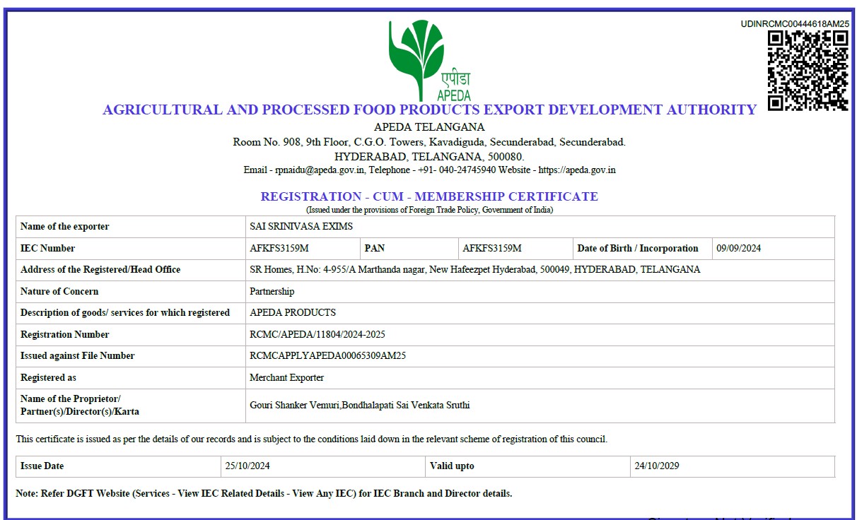 APEDA Registration certificate